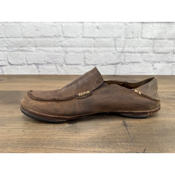 OluKai Moloa Brown Leather Slip On Loafer Collapsable Back Shoes Mens Size 9.5 - Picture 11 of 11